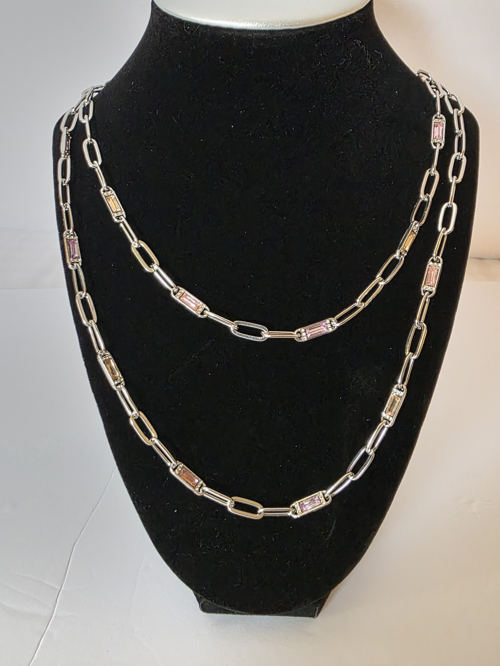 Laundry By Shelli Segal Silver Link Necklace with Pastel Accent Stones.